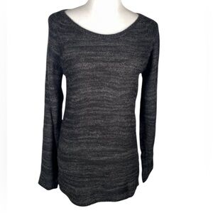 Ambiance Black Gray Marled Boatneck Tight Knit Long Sleeve Pullover Sweater M